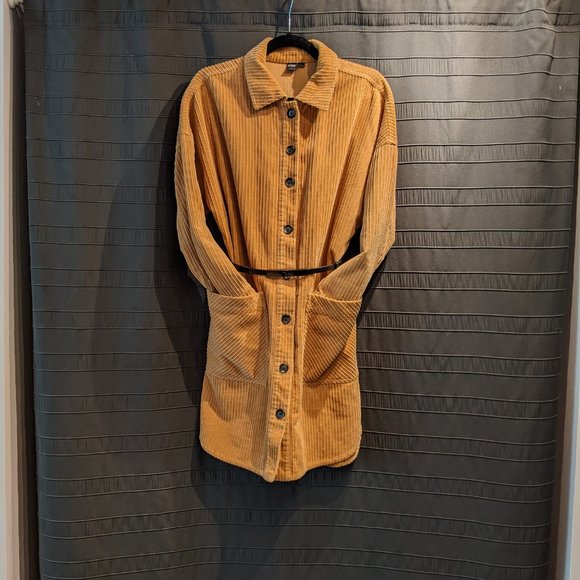 SOLD Simons Icone Corduroy Oversized Cotton Shirt Dress Shacket Boyfriend Cabin - Picture 2 of 13